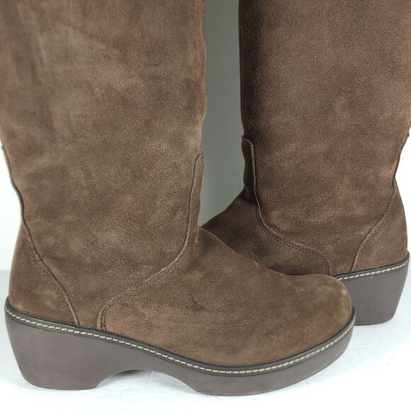 Crocs Women's US10 Brown Suede Pull On Wedge Knee High Riding Boots - Picture 14 of 16